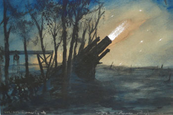 Camouflaged Howitzer in Action